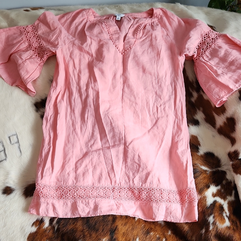 crown & ivy Pink Linen Tunic Sz LG